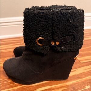 Juicy for Kohl's Black Wedge Boots with Gold Accents